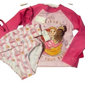 Disney Princess Swimsuit Set Girls 4T Rash‎ Guard Top Bikini Bottoms NEW 4T